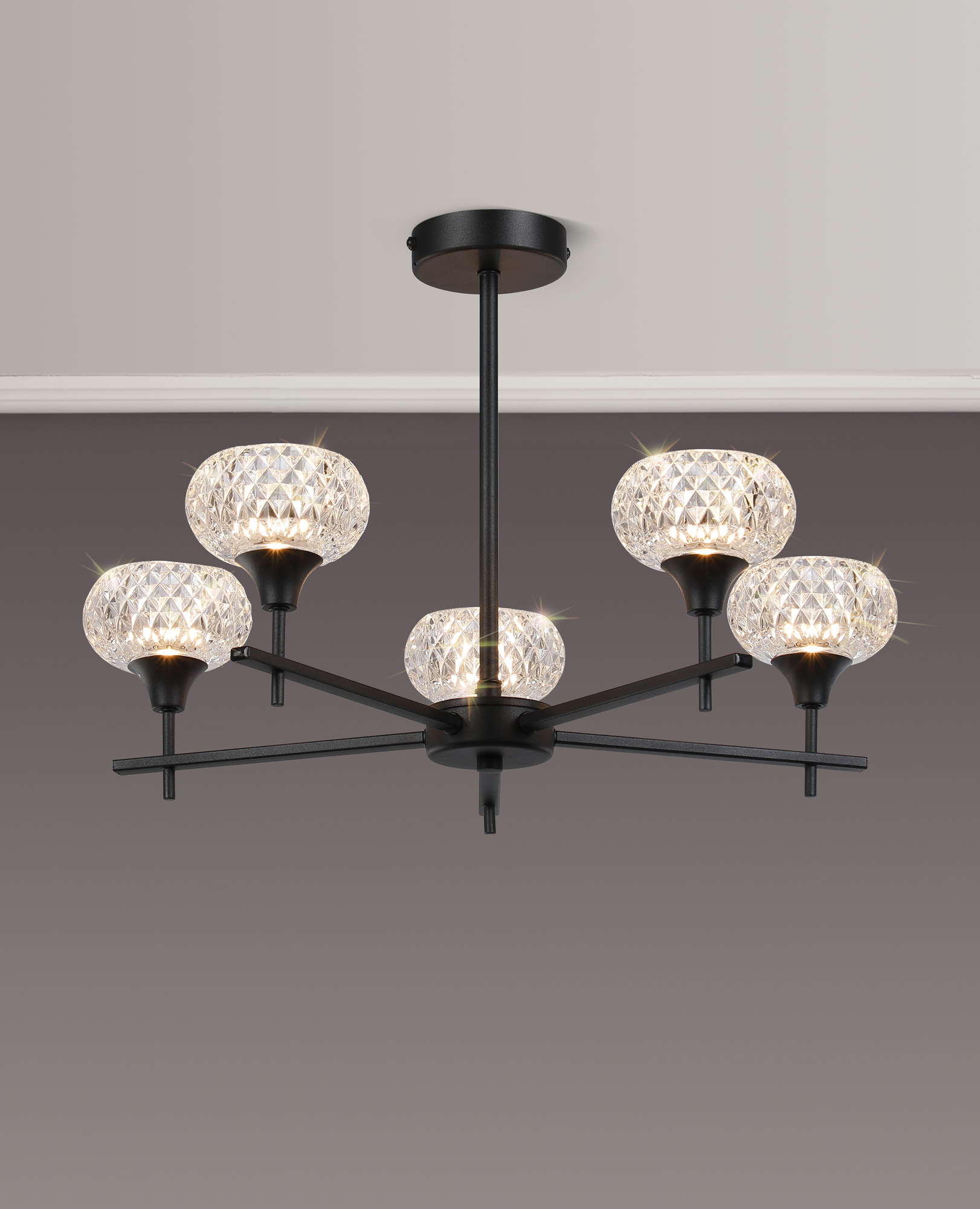 Aria Glass Fixed Pendant 5 Light IP44 Satin Black D0847BL  Deco Aria